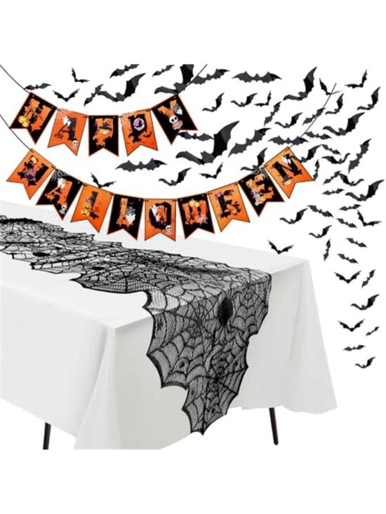 Other - Halloween Table Runner 18 x 72 Inch Happy Halloween Banner 60pcs 3D Bats